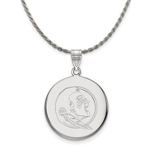 Sterling Silver Florida State Large Disc Pendant Necklace - 18 In